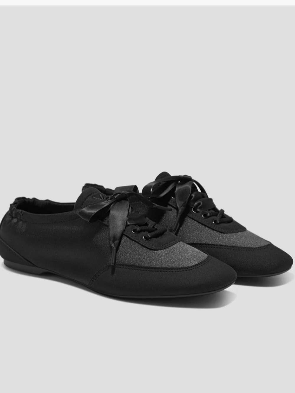 Vivaia Square Toe Sneakerina • Christina • Black Satin • Sz 38 EU / 7 - 7.5 US